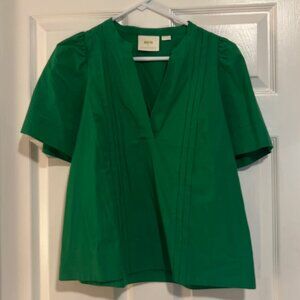 Anthropologie Maeve Poplin Pintuck Blouse sz M green